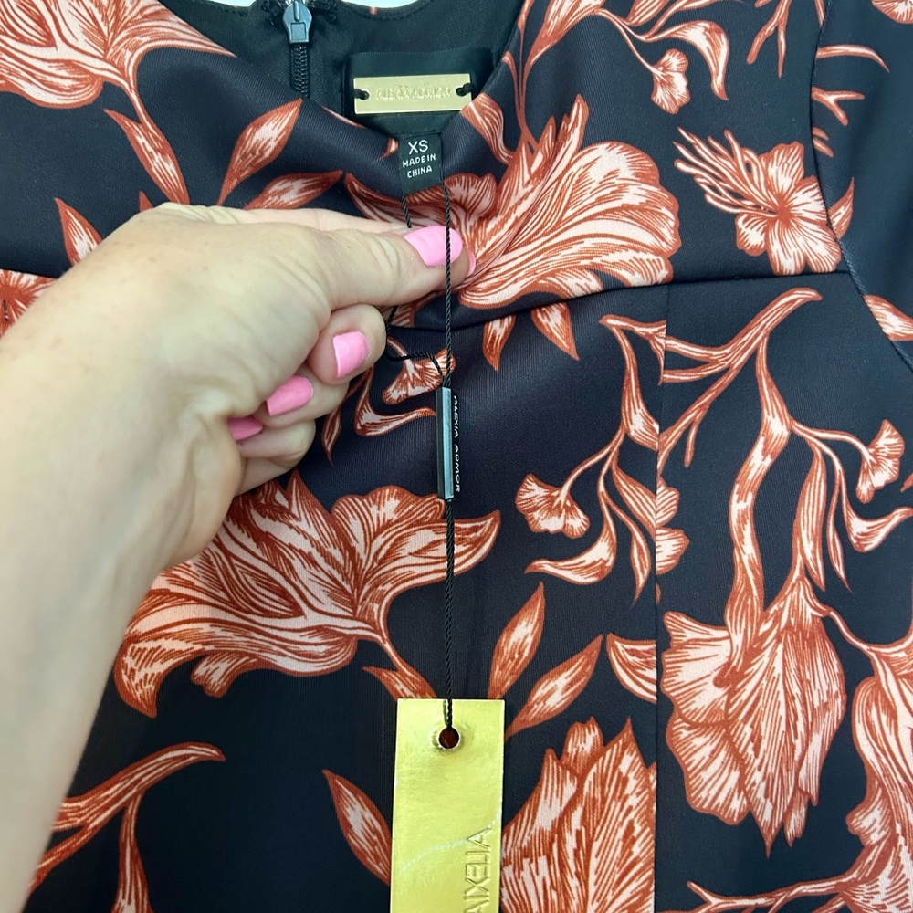 Alexia Admor Black and Orange Floral Midi Dress
